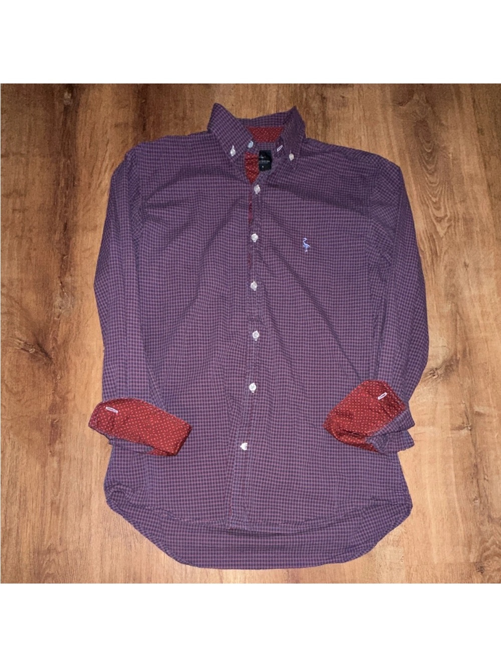 Tailorbyrd Men's Purple Checkered Button Up Shirt with Red Contrast Cuffs